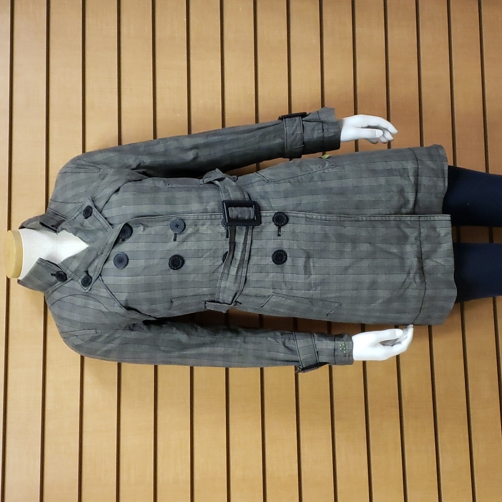 Soia and Kyo Plaid Belted Trench Coat Jacket Size Small